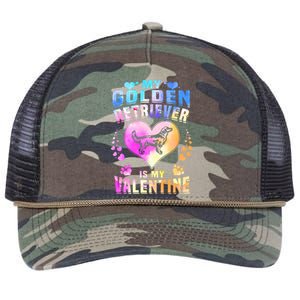 My Golden Retriever Is My Valentine's Watercolor Gift Retro Rope Trucker Hat Cap