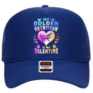 My Golden Retriever Is My Valentine's Watercolor Gift High Crown Mesh Back Trucker Hat