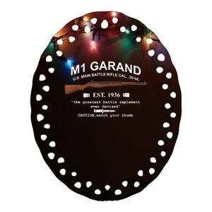 M1 Garand Rifle Gun WWII Watch Your Thumb EST 1936 Graphic Ceramic Oval Ornament