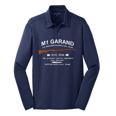 M1 Garand Rifle Gun WWII Watch Your Thumb EST 1936 Graphic Silk Touch Performance Long Sleeve Polo