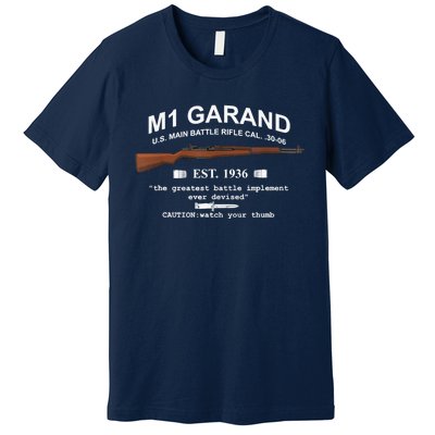 M1 Garand Rifle Gun WWII Watch Your Thumb EST 1936 Graphic Premium T-Shirt