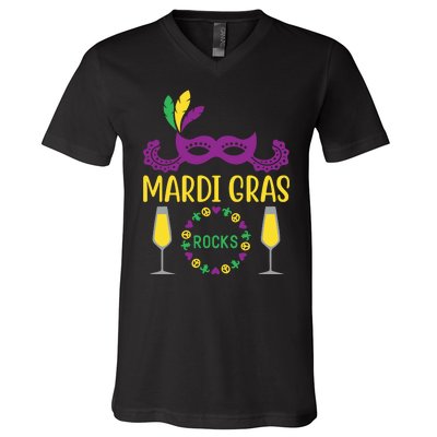 Mardi Gras Rocks V-Neck T-Shirt