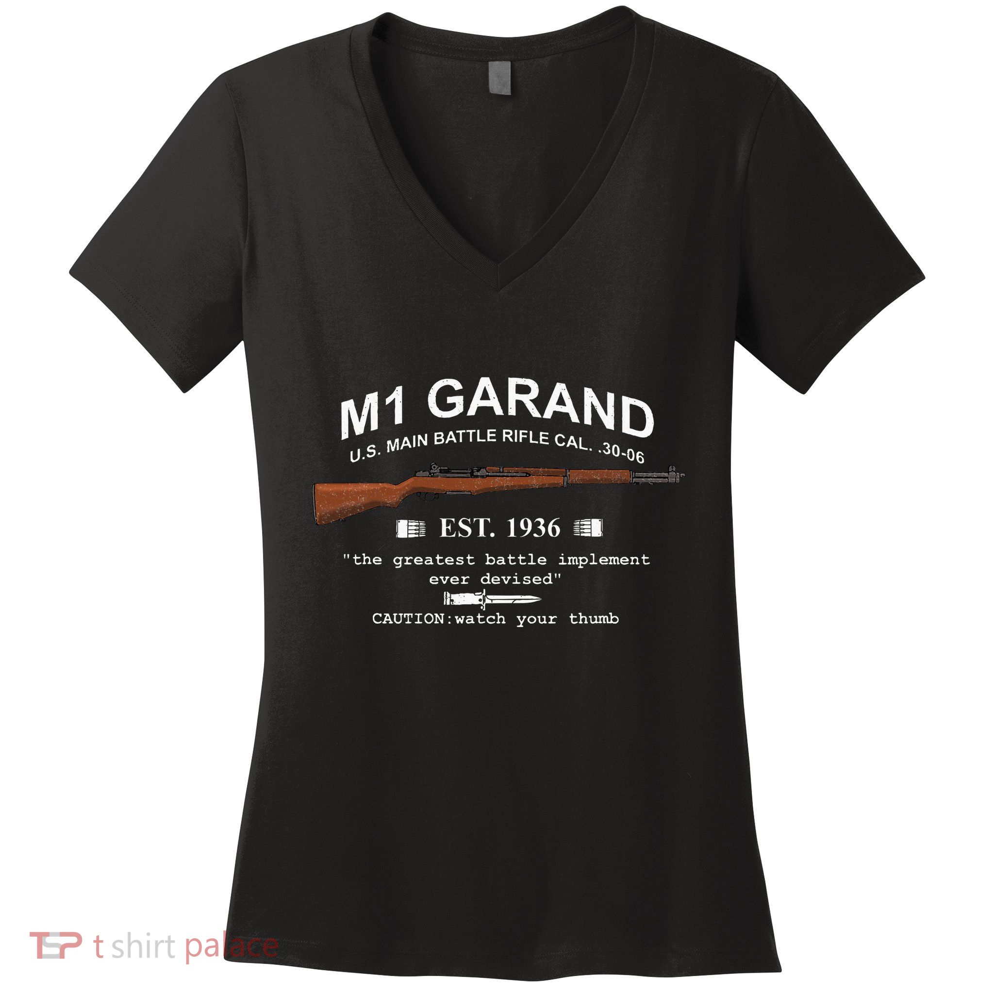 M1 Garand Rifle Gun Wwii Watch Your Thumb Est 1936 Graphic Women's V-Neck T-Shirt