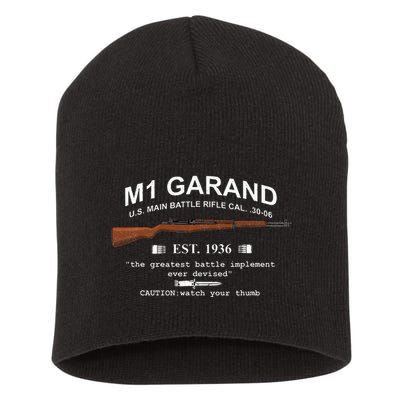 M1 Garand Rifle Gun Wwii Watch Your Thumb Est 1936 Graphic Short Acrylic Beanie