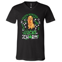 My Golden Retriever Is My Lucky Dog St Patrick's Day V-Neck T-Shirt