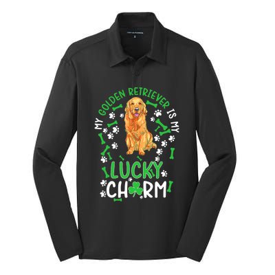 My Golden Retriever Is My Lucky Dog St Patrick's Day Silk Touch Performance Long Sleeve Polo