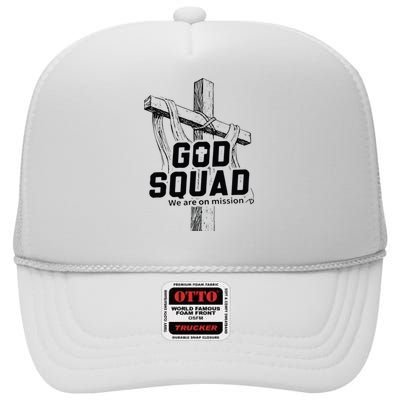 Mabc God Squad Black Text High Crown Mesh Back Trucker Hat