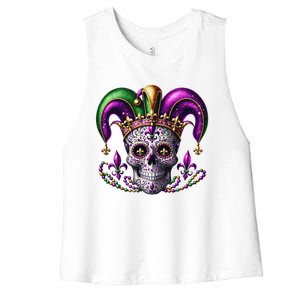 Mardi Gras Sugar Skull Costume Mardi Gras Women's Racerback Cropped Tank