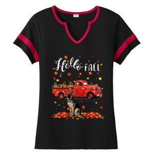 Maple German Shepherd Dog Leaf Fall Autumn Red Truck Gift Ladies Halftime Notch Neck Tee