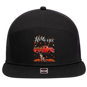 Maple German Shepherd Dog Leaf Fall Autumn Red Truck Gift 7 Panel Mesh Trucker Snapback Hat