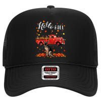 Maple German Shepherd Dog Leaf Fall Autumn Red Truck Gift High Crown Mesh Back Trucker Hat