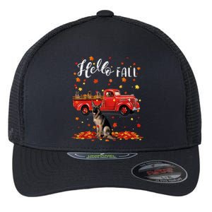 Maple German Shepherd Dog Leaf Fall Autumn Red Truck Gift Flexfit Unipanel Trucker Cap