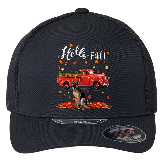 Maple German Shepherd Dog Leaf Fall Autumn Red Truck Gift Flexfit Unipanel Trucker Cap