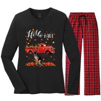 Maple German Shepherd Dog Leaf Fall Autumn Red Truck Gift Women's Long Sleeve Flannel Pajama Set 