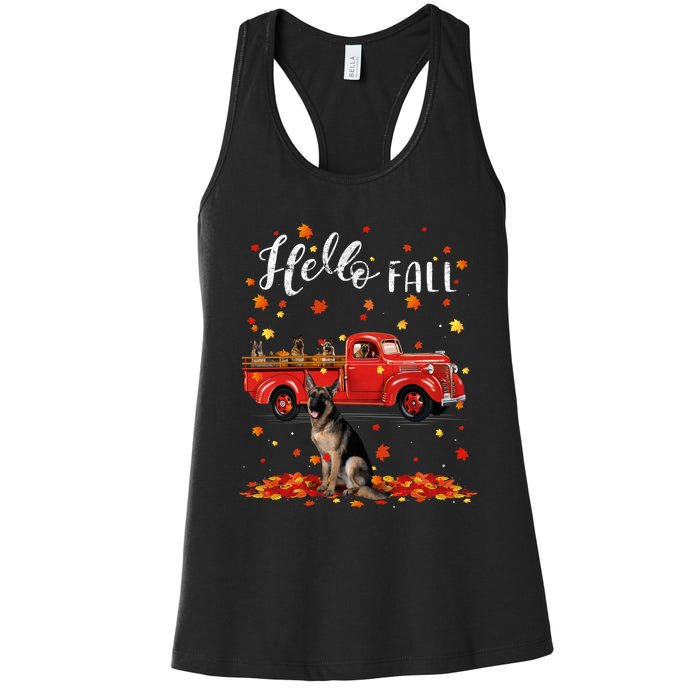 Maple German Shepherd Dog Leaf Fall Autumn Red Truck Gift Women's Racerback Tank