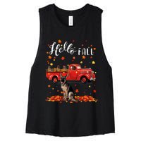 Maple German Shepherd Dog Leaf Fall Autumn Red Truck Gift Women's Racerback Cropped Tank