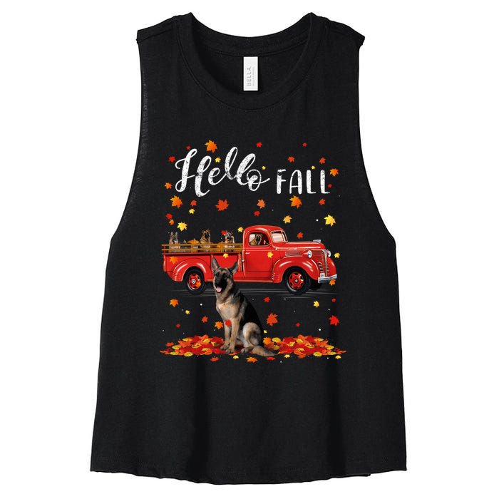 Maple German Shepherd Dog Leaf Fall Autumn Red Truck Gift Women's Racerback Cropped Tank