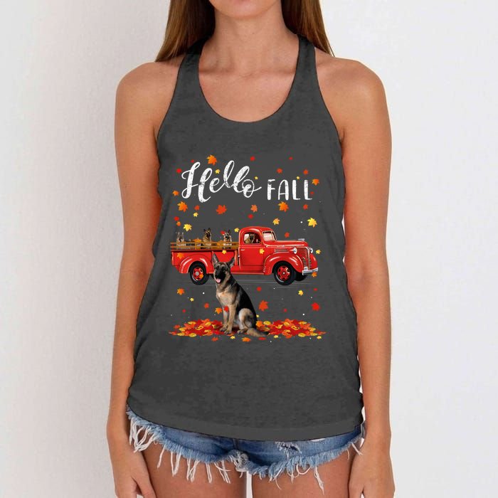 Maple German Shepherd Dog Leaf Fall Autumn Red Truck Gift Women's Knotted Racerback Tank