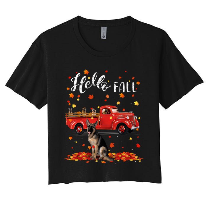 Maple German Shepherd Dog Leaf Fall Autumn Red Truck Gift Women's Crop Top Tee