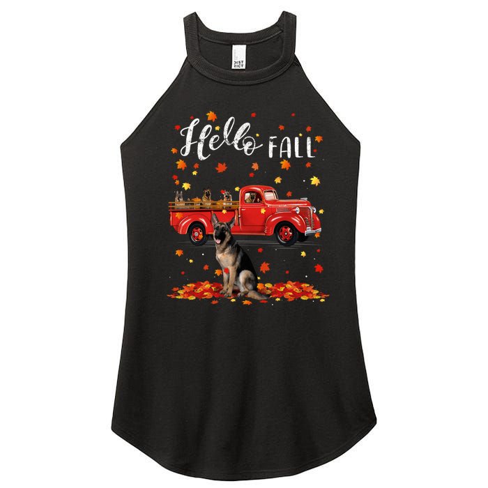 Maple German Shepherd Dog Leaf Fall Autumn Red Truck Gift Women's Perfect Tri Rocker Tank