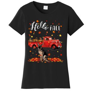 Maple German Shepherd Dog Leaf Fall Autumn Red Truck Gift Women's T-Shirt