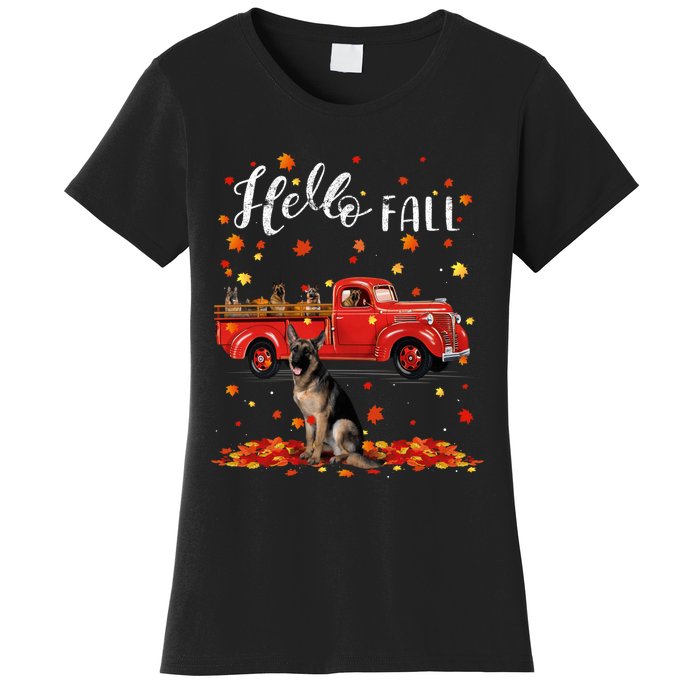 Maple German Shepherd Dog Leaf Fall Autumn Red Truck Gift Women's T-Shirt