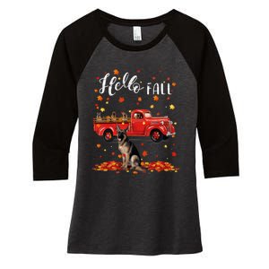 Maple German Shepherd Dog Leaf Fall Autumn Red Truck Gift Women's Tri-Blend 3/4-Sleeve Raglan Shirt