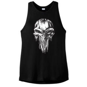 Military Grunge Skull Ladies PosiCharge Tri-Blend Wicking Tank