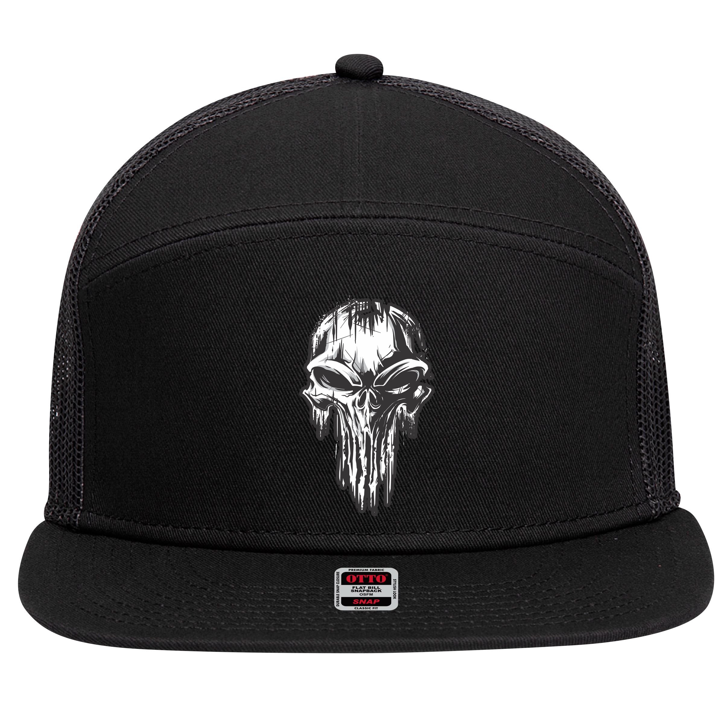 Military Grunge Skull 7 Panel Mesh Trucker Snapback Hat