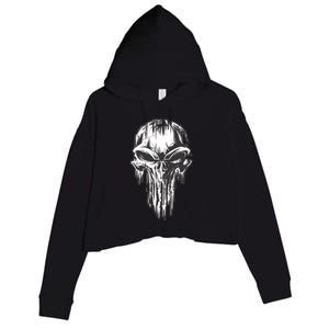 Military Grunge Skull Crop Fleece Hoodie