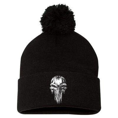 Military Grunge Skull Pom Pom 12in Knit Beanie