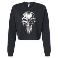 Military Grunge Skull Cropped Pullover Crew