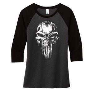 Military Grunge Skull Women's Tri-Blend 3/4-Sleeve Raglan Shirt