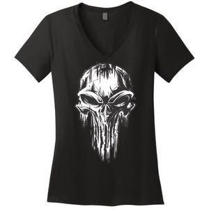 Military Grunge Skull Women's V-Neck T-Shirt