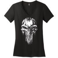 Military Grunge Skull Women's V-Neck T-Shirt