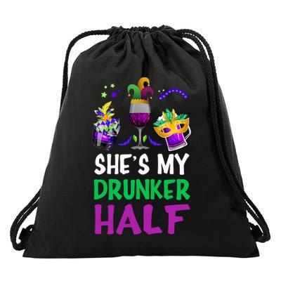 Mardi Gras She's My Drunker Half Drawstring Bag