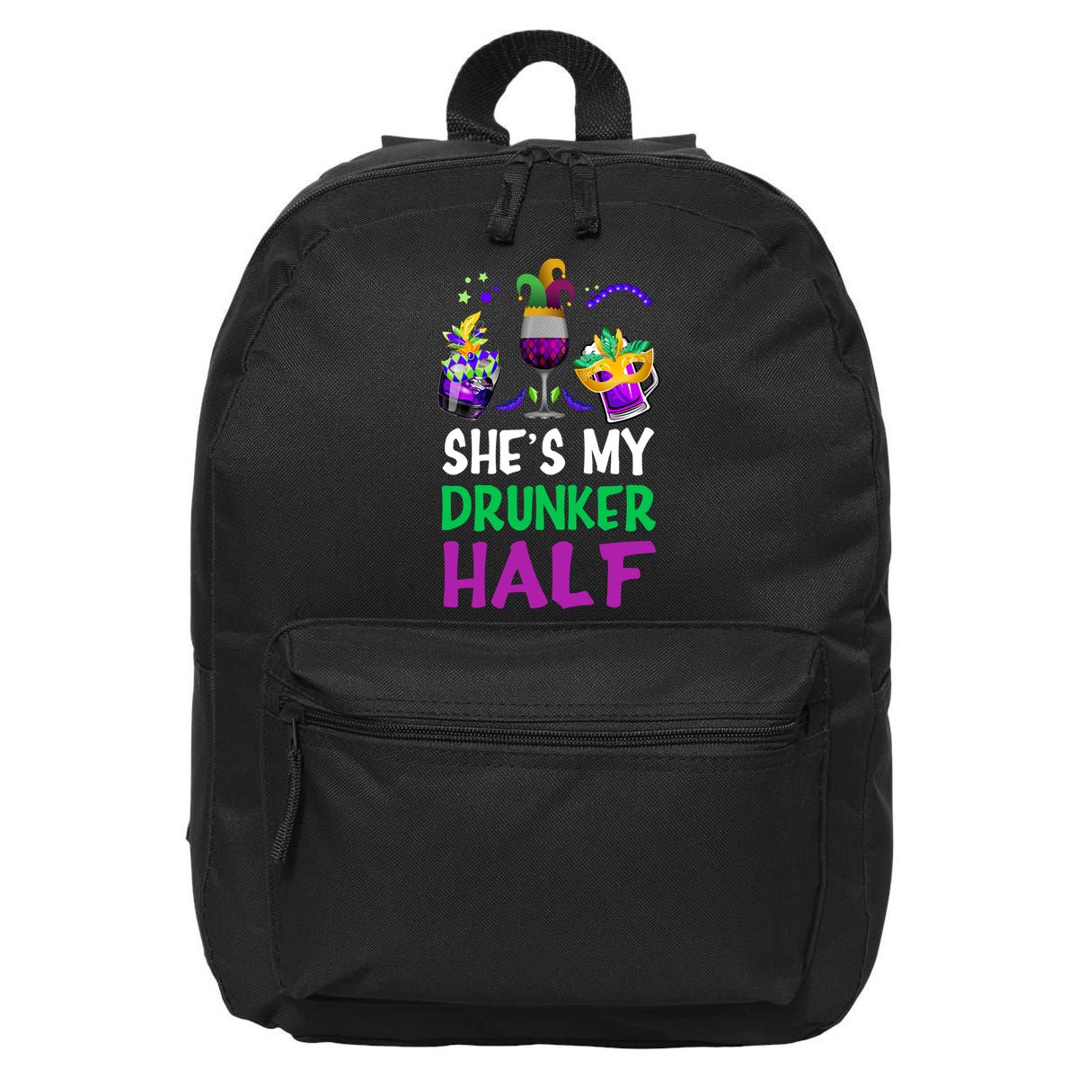 Mardi Gras She's My Drunker Half 16 in Basic Backpack
