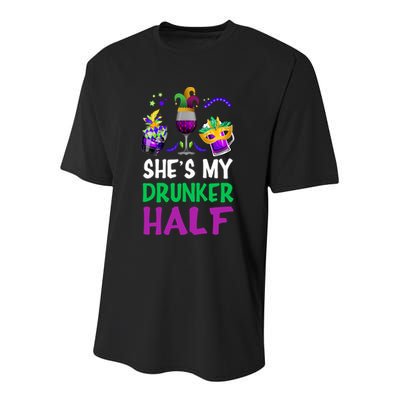 Mardi Gras She's My Drunker Half Youth Performance Sprint T-Shirt