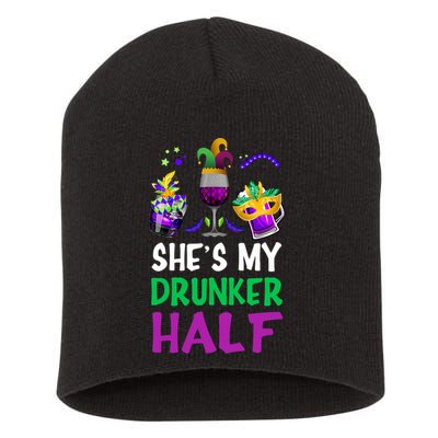 Mardi Gras She's My Drunker Half Short Acrylic Beanie