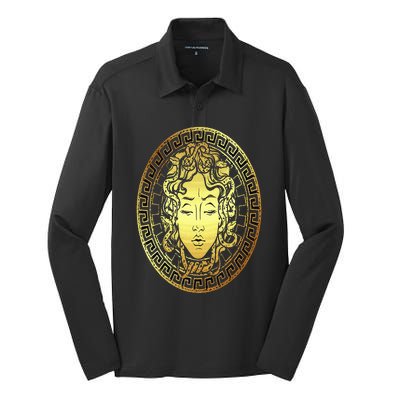 Medusa Gorgon Snake Head Greek Mythology Ancient Myth Silk Touch Performance Long Sleeve Polo