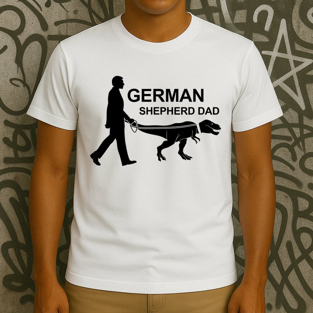 Mens German Shepherd Dad Dinosaur GSD Owners Funny Father's Day T-Shirt