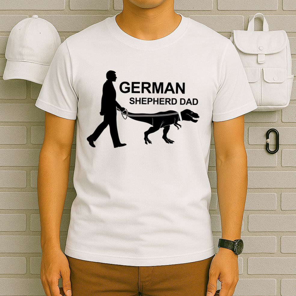 Mens German Shepherd Dad Dinosaur GSD Owners Funny Father's Day T-Shirt