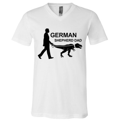Mens German Shepherd Dad Dinosaur GSD Owners Funny Father's Day V-Neck T-Shirt