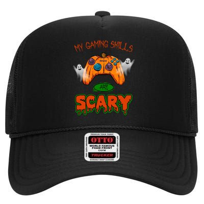 My Game Skills Are Scary Funny Gamer Halloween High Crown Mesh Back Trucker Hat