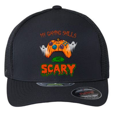 My Game Skills Are Scary Funny Gamer Halloween Flexfit Unipanel Trucker Cap