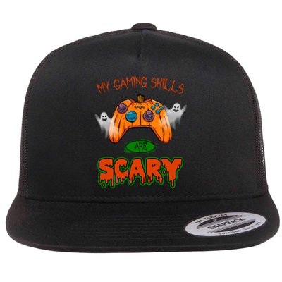 My Game Skills Are Scary Funny Gamer Halloween Flat Bill Trucker Hat