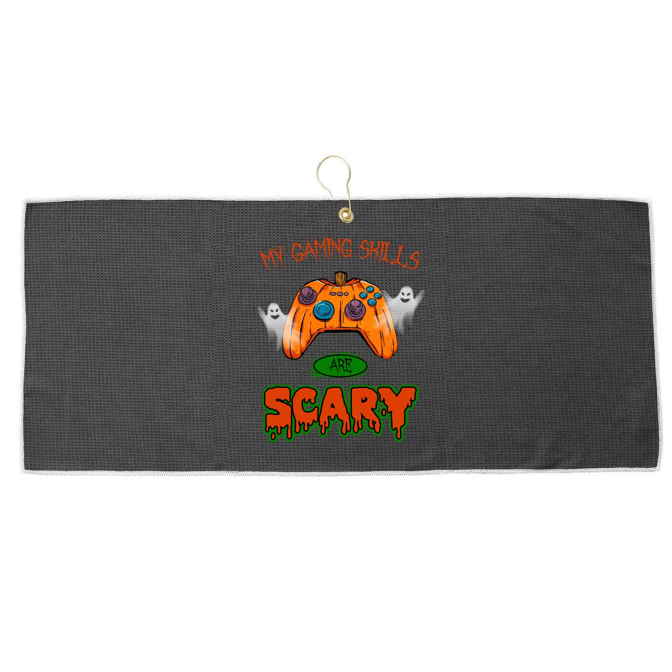 My Game Skills Are Scary Funny Gamer Halloween Large Microfiber Waffle Golf Towel