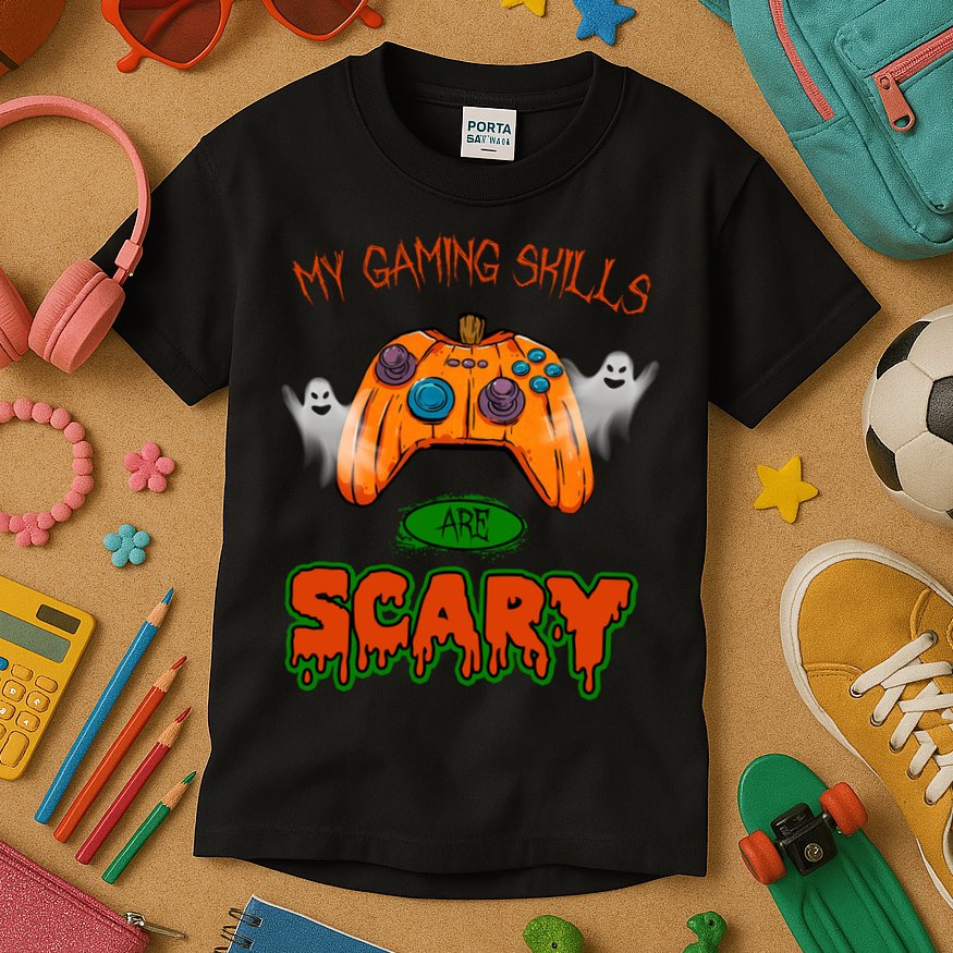 My Game Skills Are Scary Funny Gamer Halloween Kids T-Shirt