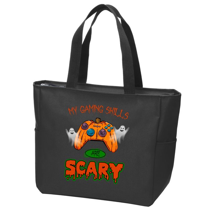 My Game Skills Are Scary Funny Gamer Halloween Zip Tote Bag