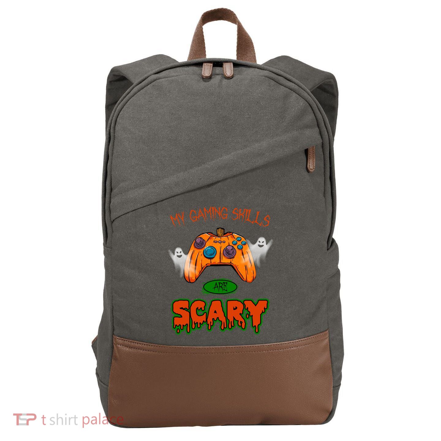 My Game Skills Are Scary Funny Gamer Halloween Cotton Canvas Backpack
